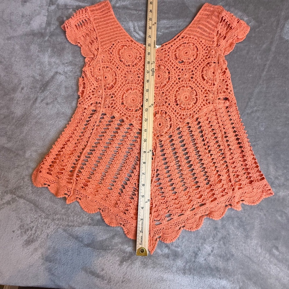 Cato Coral Crochet Lace Tunic Top Size Small Boho Beach Cover Up - Picture 4 of 9
